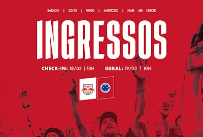 Ingressos: Red Bull Bragantino x Cruzeiro – Amistoso aberto