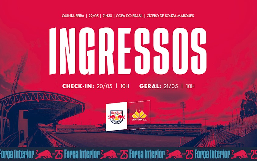 Ingressos: Red Bull Bragantino x Criciúma – Copa do Brasil 2025